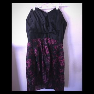 Black and pinkish purple strapless dress